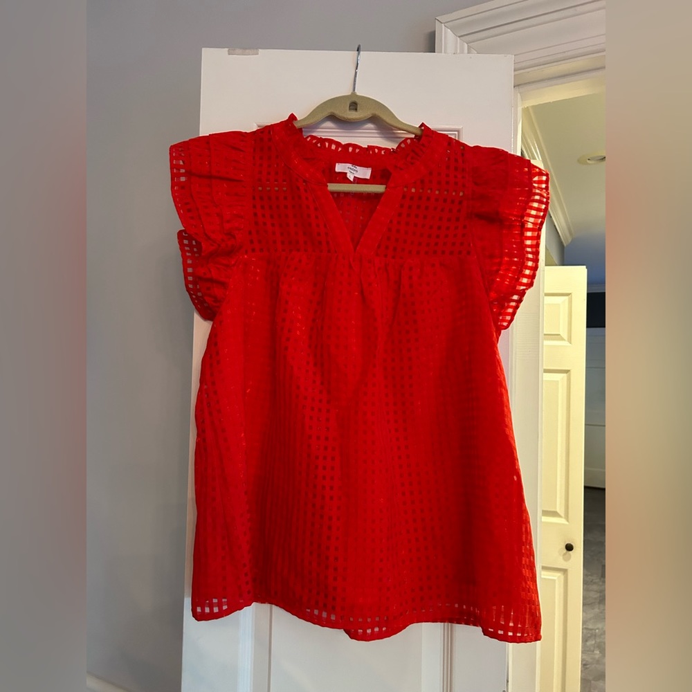 Red flutter sleeve top